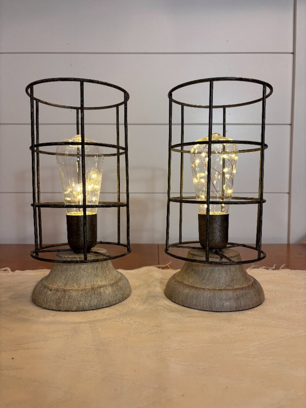 Industrial Metal Cage Lantern Pair